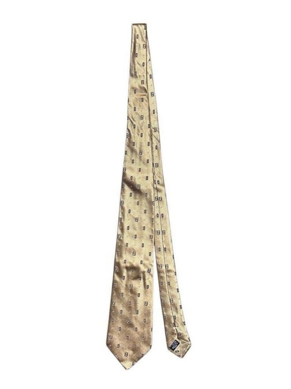 FENDI Mens Brown Designer 100% Silk Neck Tie Embroidered FF Logo Luxury
